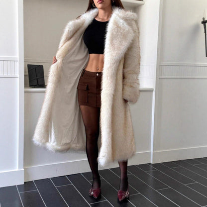 Dames Faux Fur Jas Lange Stijlvolle Trendy Warme Coat
