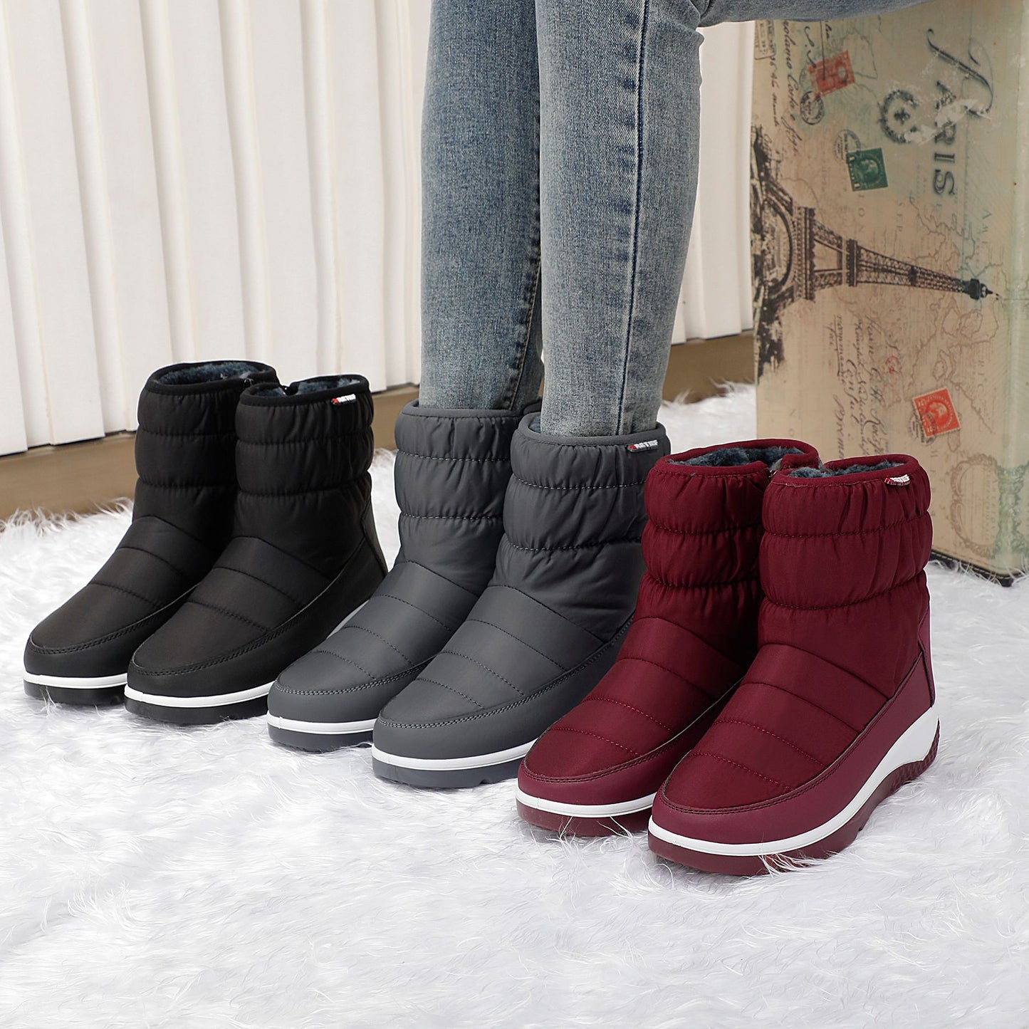 Dames Sneeuwboots Warm Waterdicht Gewatteerd Winterboot