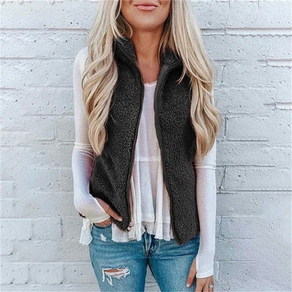Dames Fleece Bodywarmer Teddy Jas met Rits en Opstaande Kraag