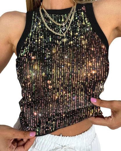 Dames Glamour Top met Pailletten en Effen Kanten Detail