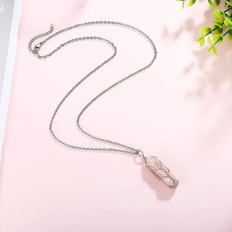 Edelsteen Halsketting Levensboom Kristal Zilver Kleur