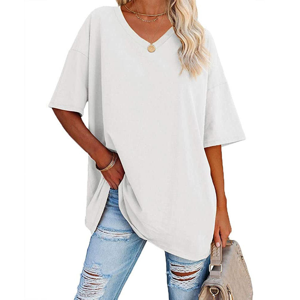 Dames V-hals T-shirt Losse Fit Basis Top