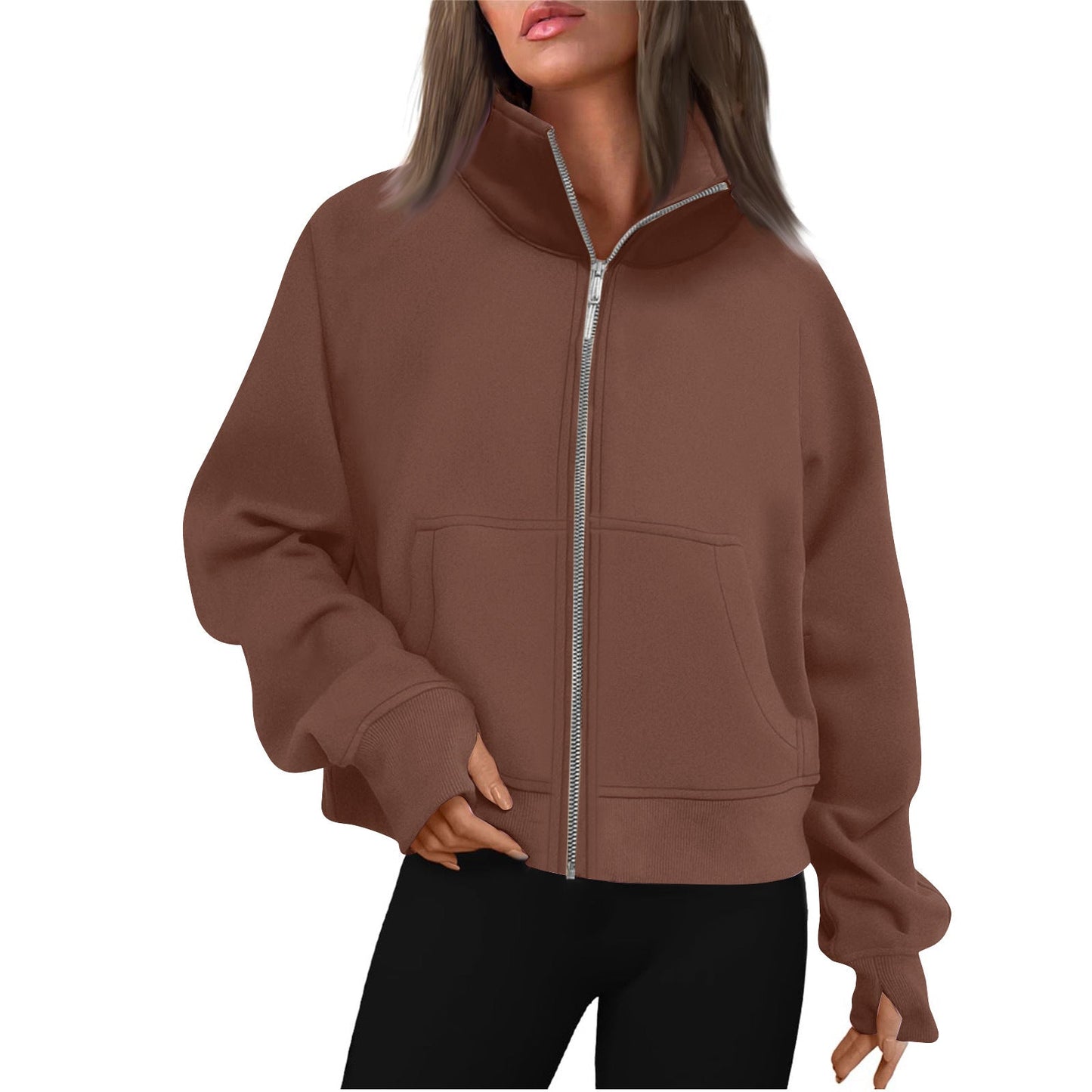 Dames Vest met Rits en Hoge Kraag Trendy Basic Stijl Salie - Mode Vibes