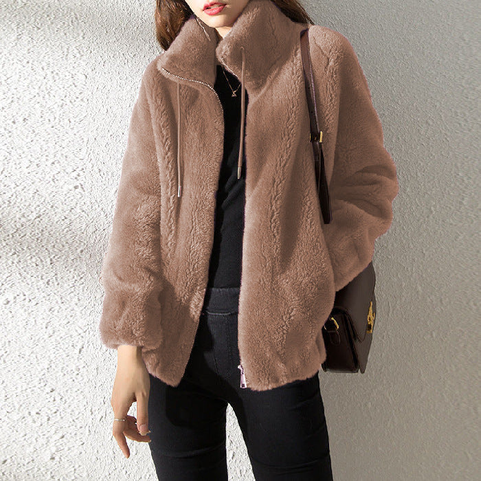 Dames Fleece Jas Met Rits en Opstaande Kraag Teddy Trendy