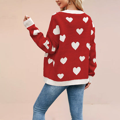 Dames Gebreide Vest met Hartjes en Contrasterend Detail