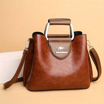 Elegante Twee-Kleurige Leren Handtas voor Dames