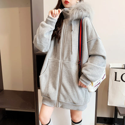 Dames Hoodie Oversized met Rits en Zachte Kraag - Mode Vibes