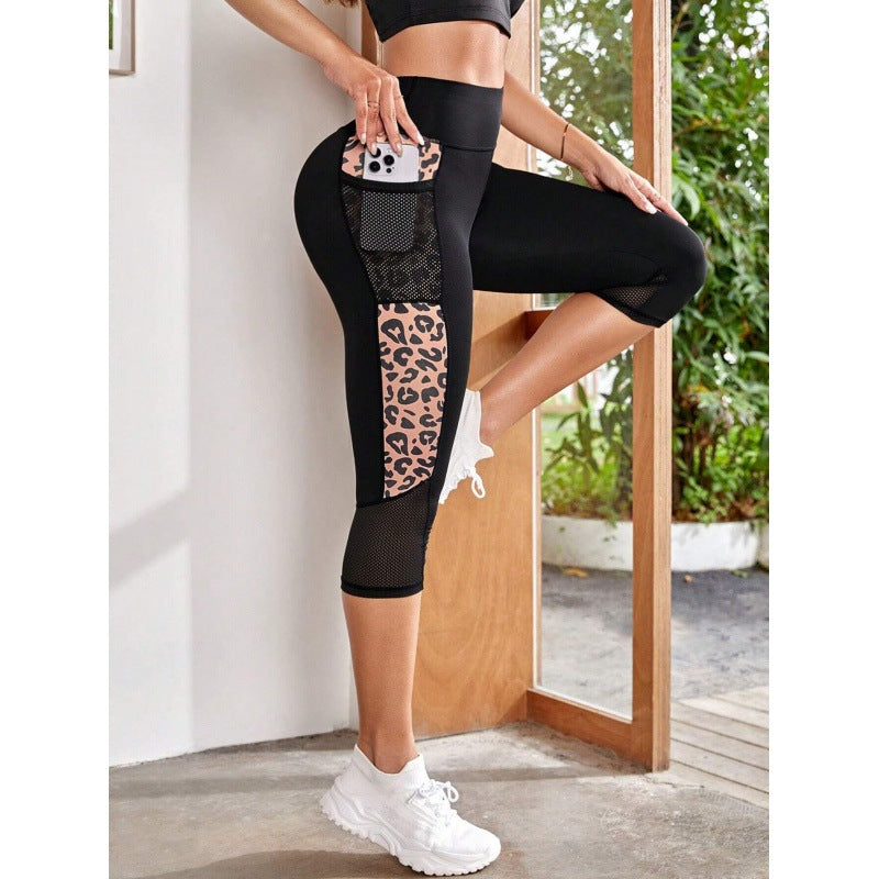 Yoga Legging Hoge Taille Dames Sportbroek met Luipaard Print en Zakken