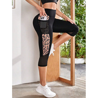 Yoga Legging Hoge Taille Dames Sportbroek met Luipaard Print en Zakken