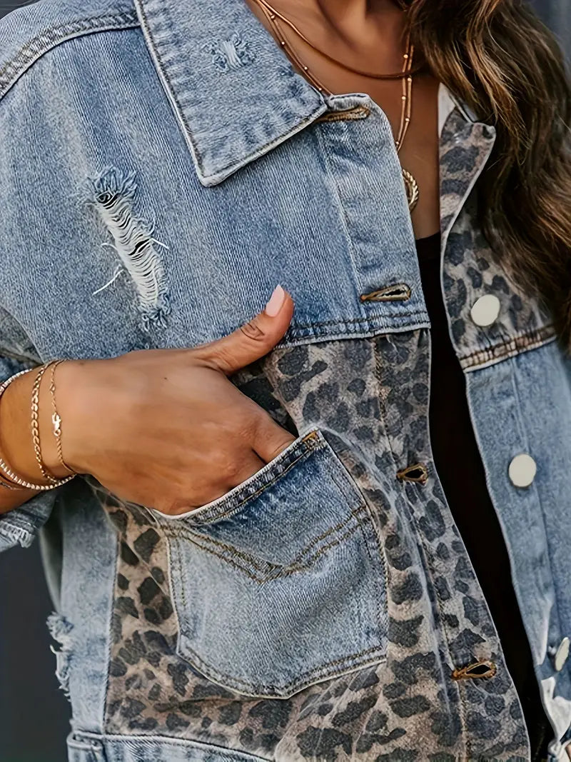 Luipaardprint Jas - Leona Denim Bontjas voor Dames
