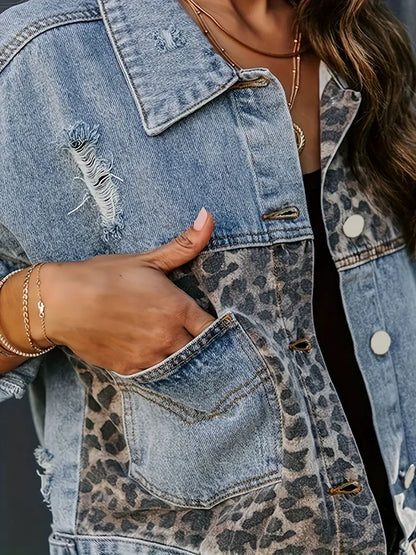 Luipaardprint Jas - Leona Denim Bontjas voor Dames