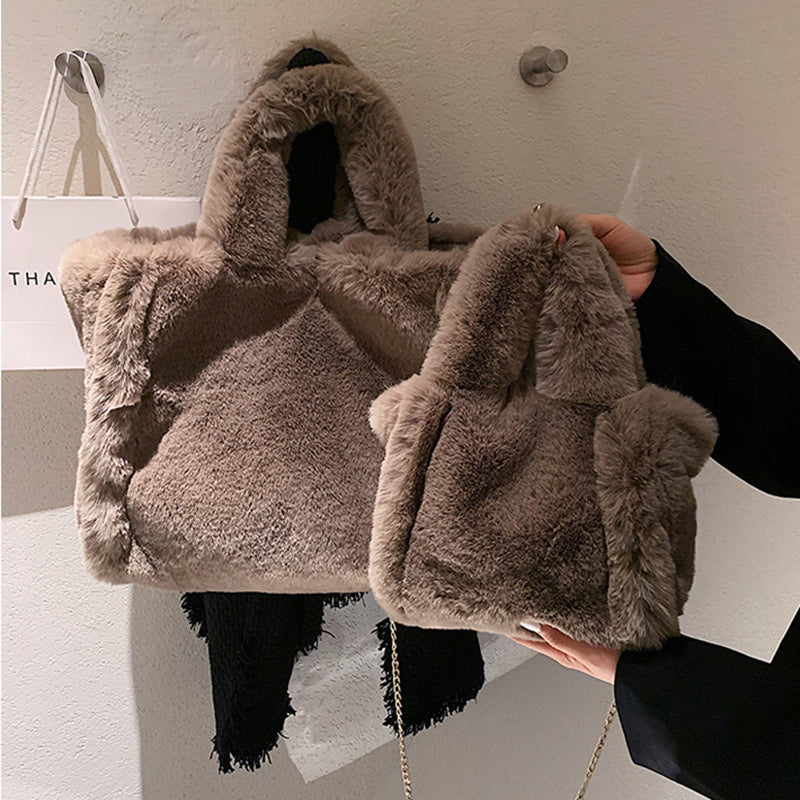 Dames Teddy Schoudertas Zacht met Comfortabele Handgrepen