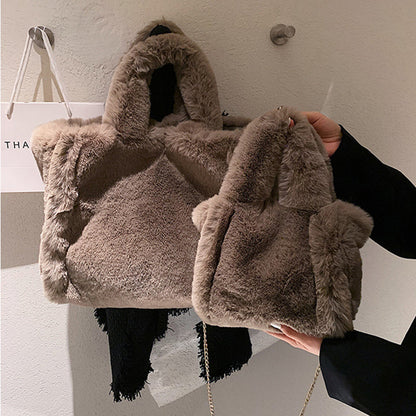 Dames Teddy Schoudertas Zacht met Comfortabele Handgrepen