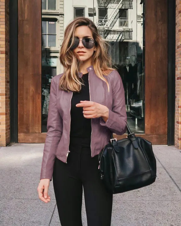 Sandra | Giacca biker alla moda con scollo tondo