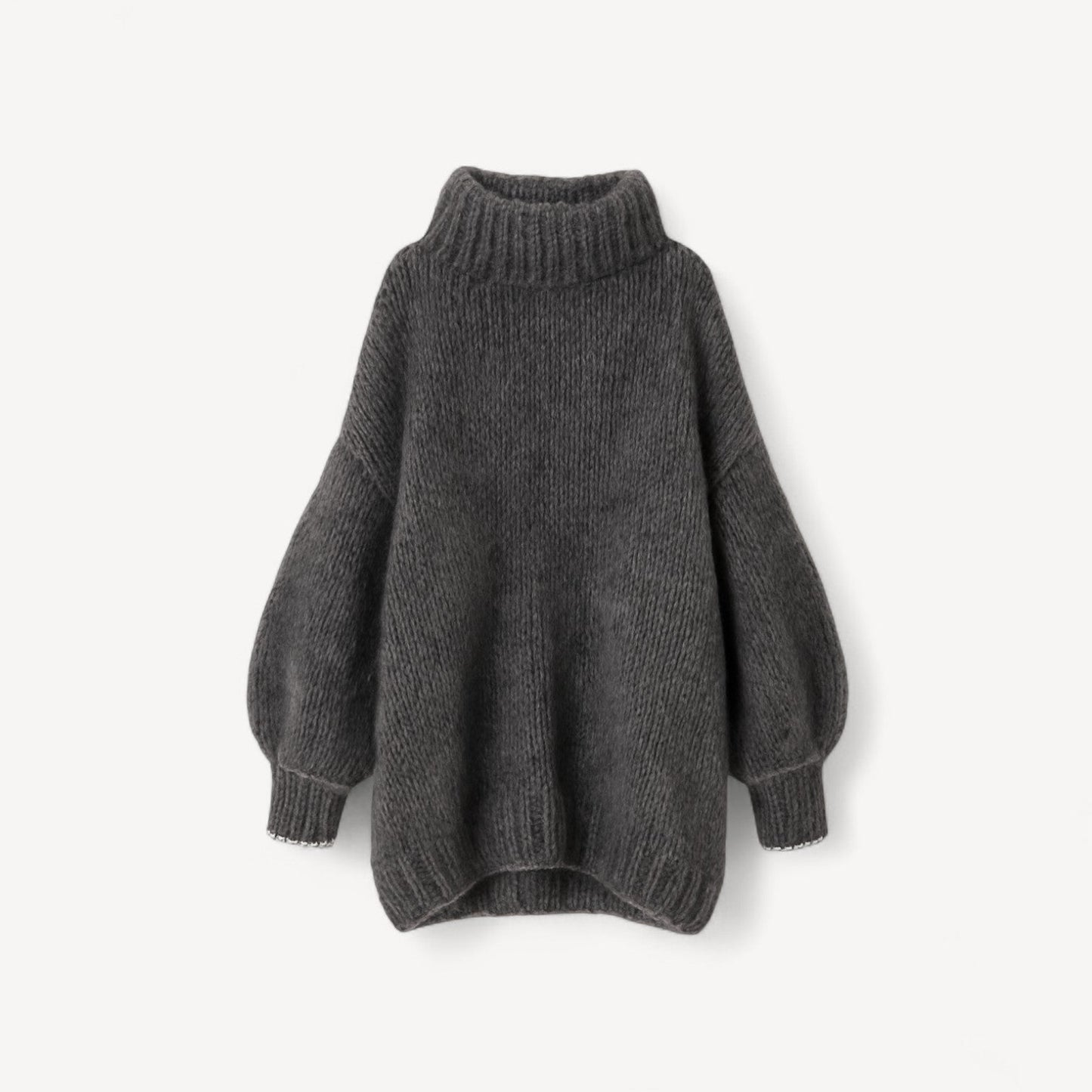 Davies – Oversized Gebreide Trui voor Dames met Hoge Hals en Ballonmouwen