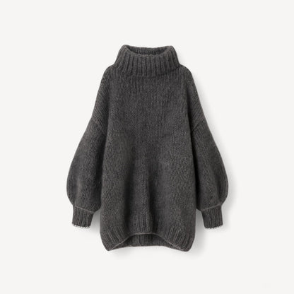 Davies – Oversized Gebreide Trui voor Dames met Hoge Hals en Ballonmouwen