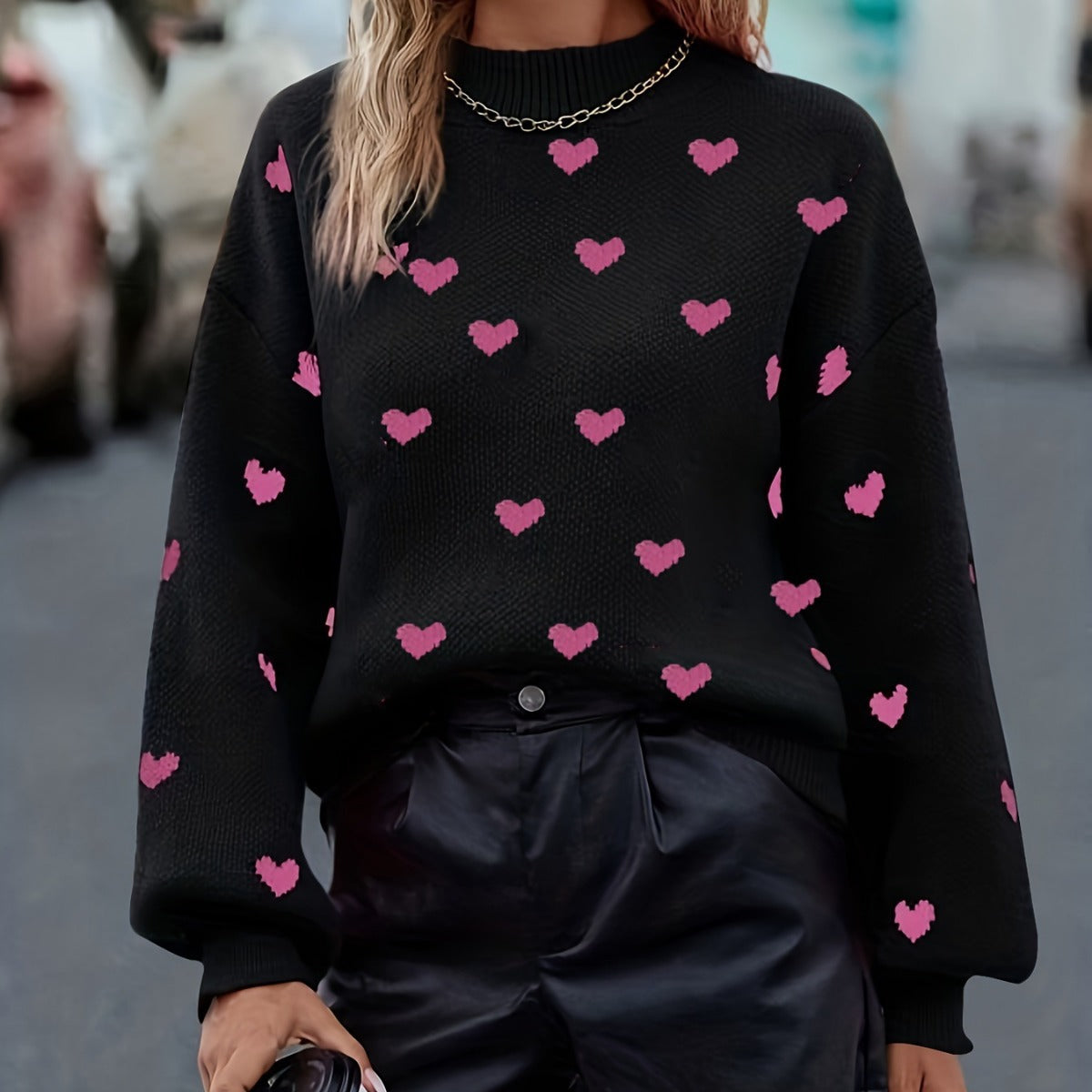 Dames Trui Gebreid met Hartjes Stijlvol Leuk