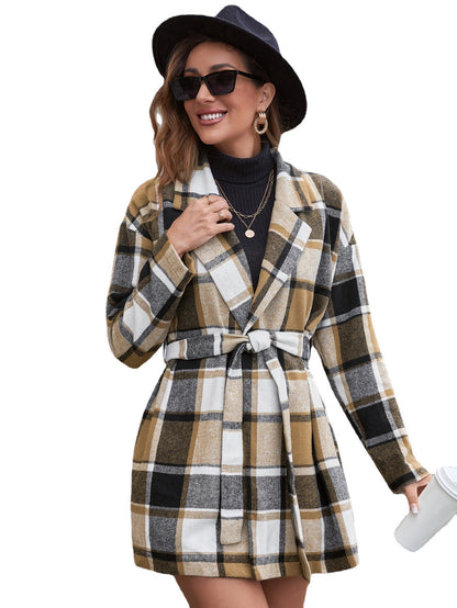 Dames Jas Geruit Elegante Ceintuur Trendy Balzana