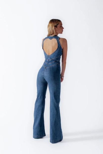 Jumpsuit Vintage Denim Hartvormige Rug Dame
