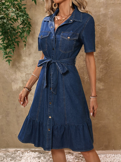 Blauwe Jeansjurk Met Riem voor Vrouw