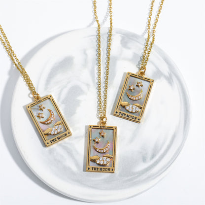 Gouden Tarot Oorhanger Druppel Ketting Zirkonia