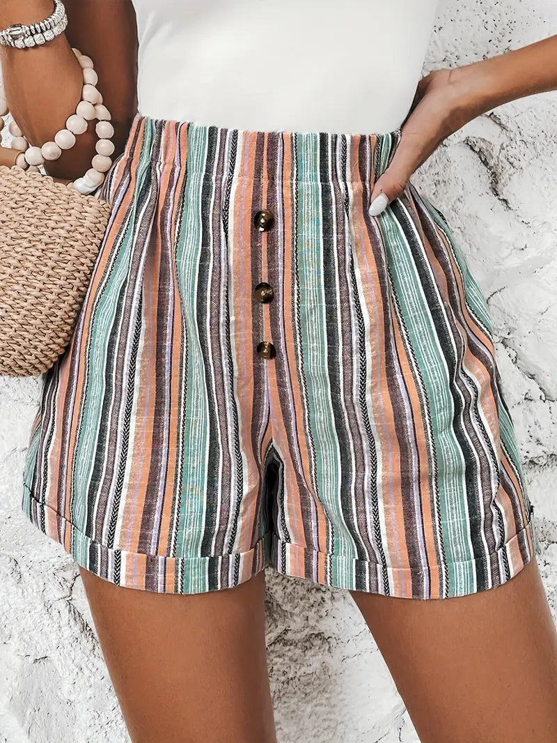 Korte Broek High Waist met Strepen Zwart Wit