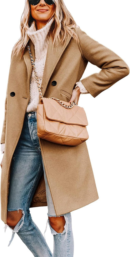 Dames Wollen Jas Notch Revers Warme Wintercoat