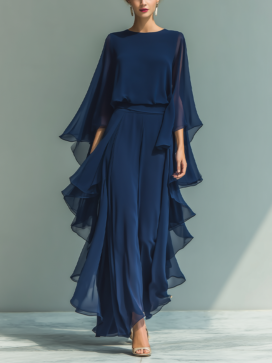 Dames Chiffon Set Met Ruches Elegant - Mode Vibes
