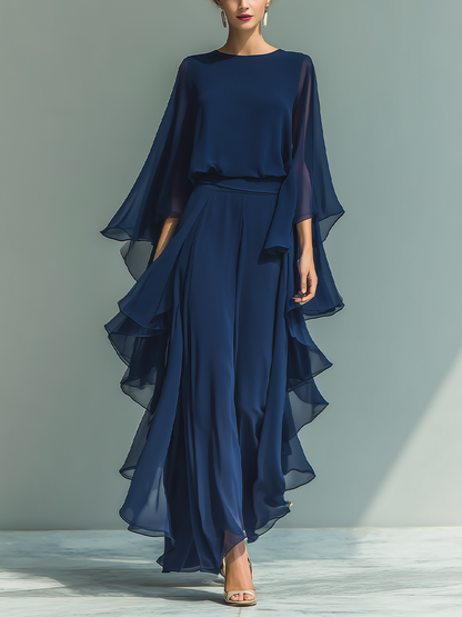 Dames Chiffon Set Met Ruches Elegant - Mode Vibes
