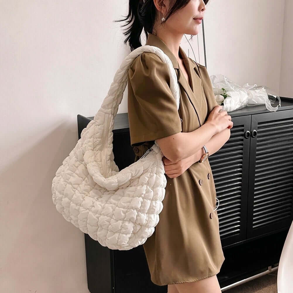 Puff Tote Bag Dames Tas met Gewatteerd Design en Extra Ruimte
