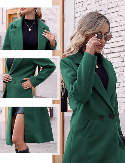 Dames Wollen Jas Notch Revers Warme Wintercoat