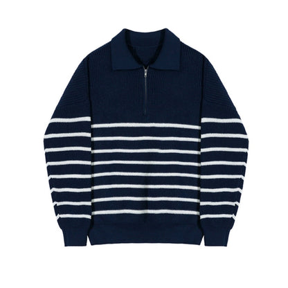 Streeppatroon Trui met Halve Rits Comfortabel en Stijlvol