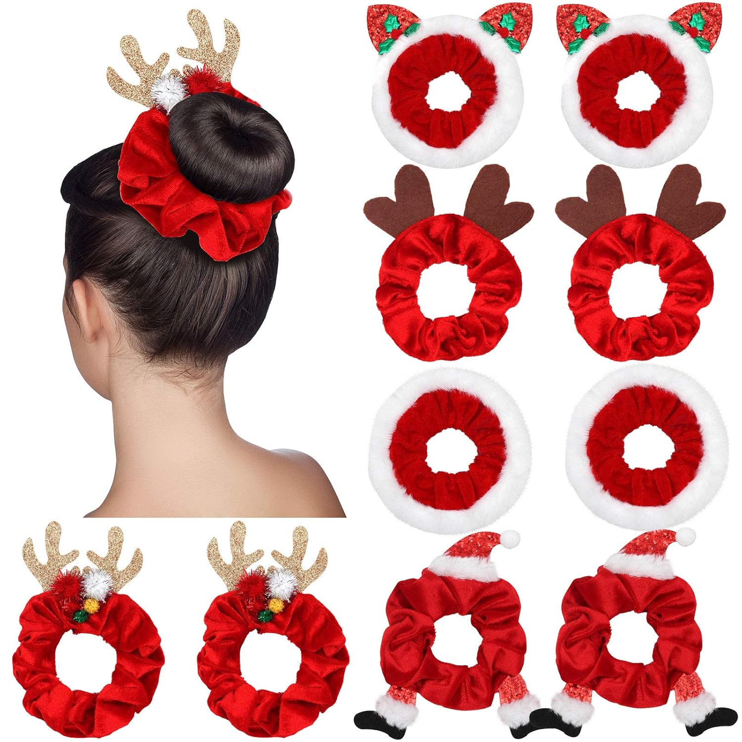Kerst Scrunchie Set 10-Delig Zacht Velvet - Mode Vibes