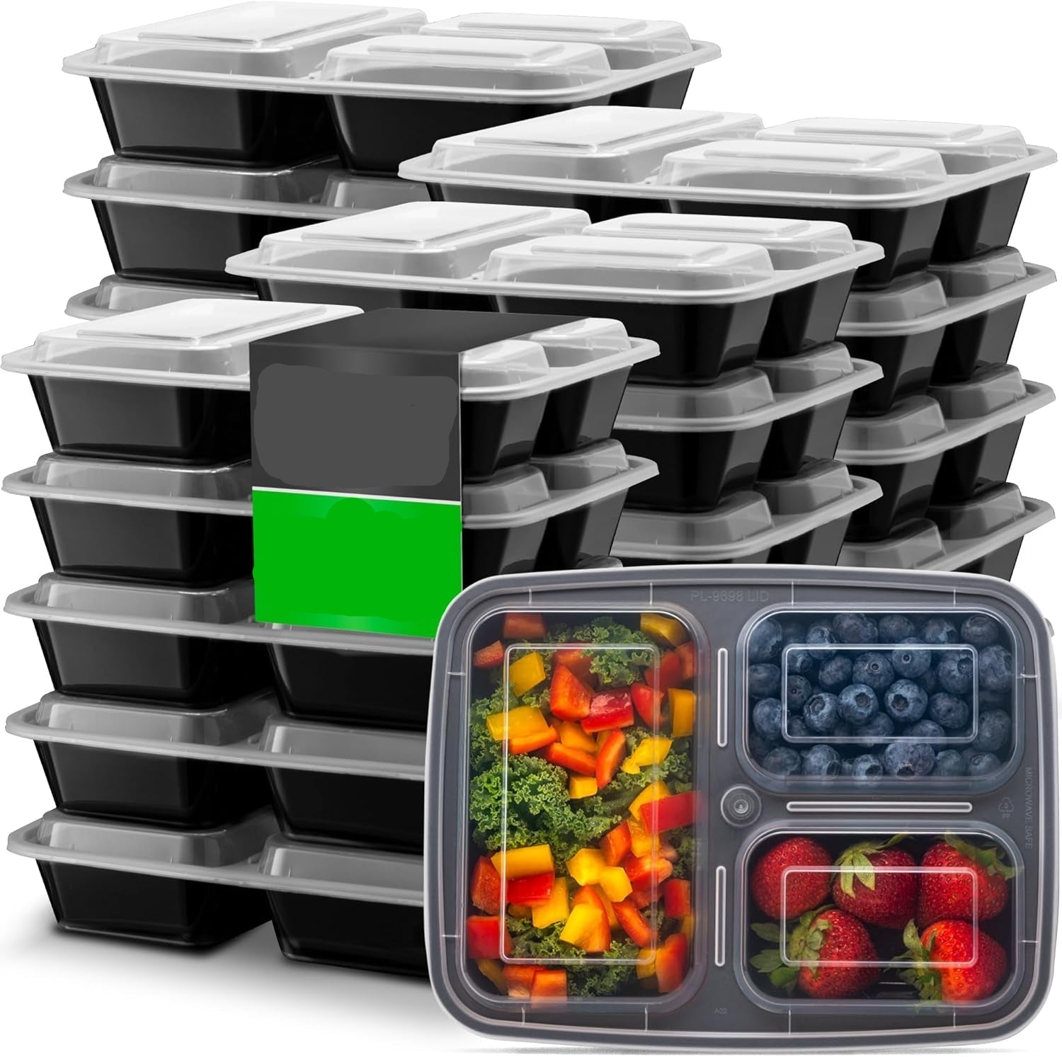 Maaltijdprep Dozen 3 Compartimenten 900ml met Deksel - 20 Stuks Bento Dozen Set - Mode Vibes