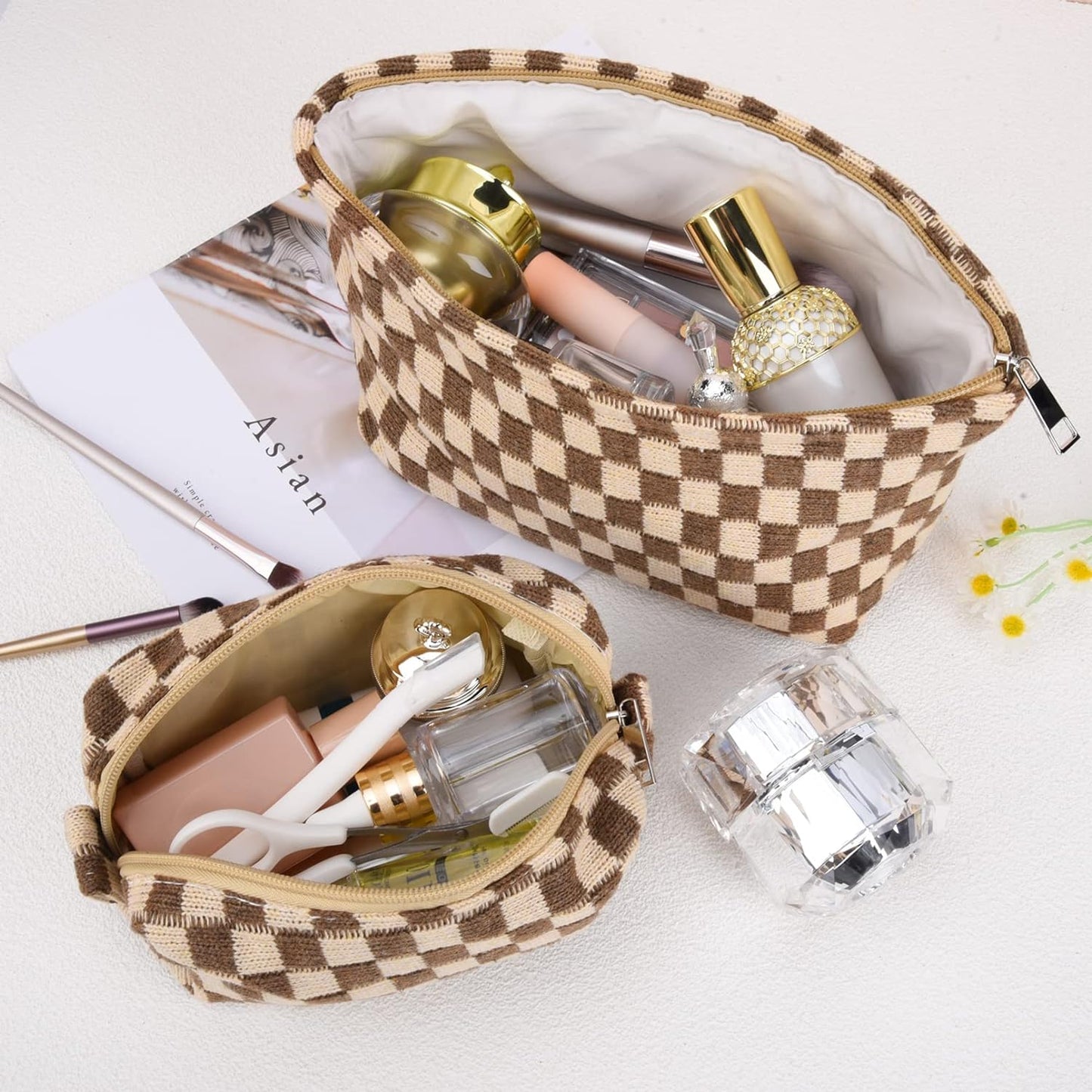 Make-up Tas Set Geruit Reisformaat