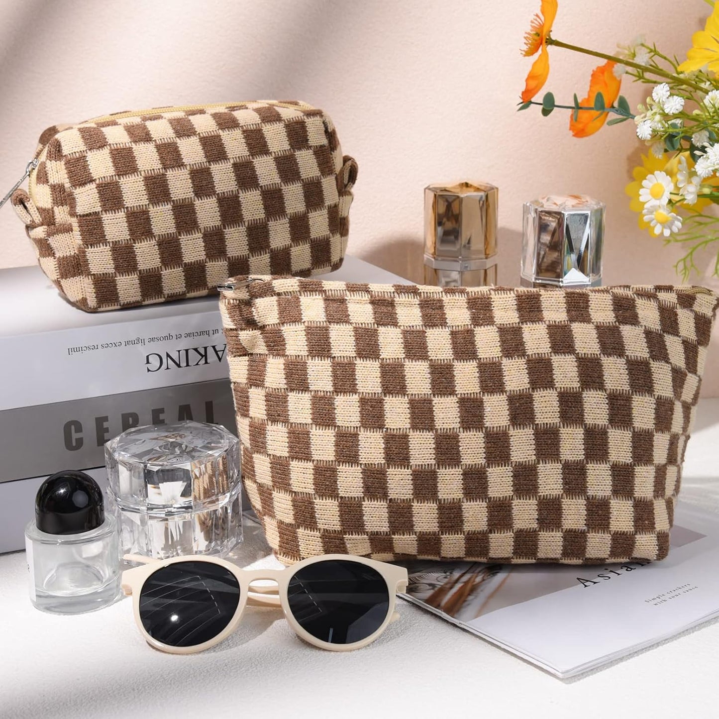 Make-up Tas Set Geruit Reisformaat