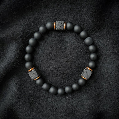Kubus Armband met Mat Zwart Onyx en Lavasteen Edelsteen