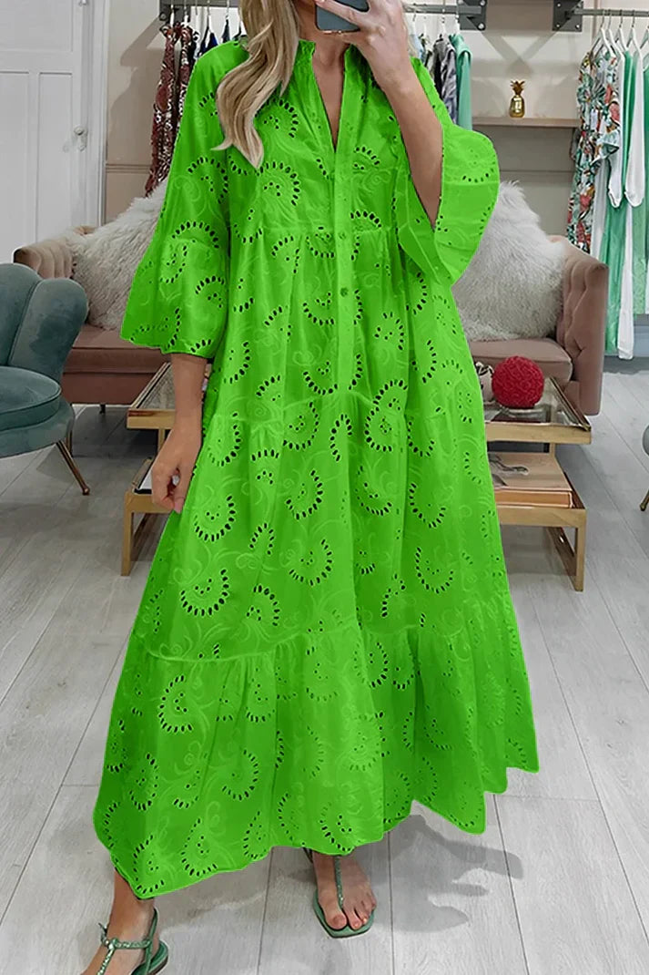 Jurk met Geborduurde Oogjes Elegante Vrouwelijke Zomerjurk