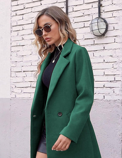 Dames Wollen Jas Notch Revers Warme Wintercoat