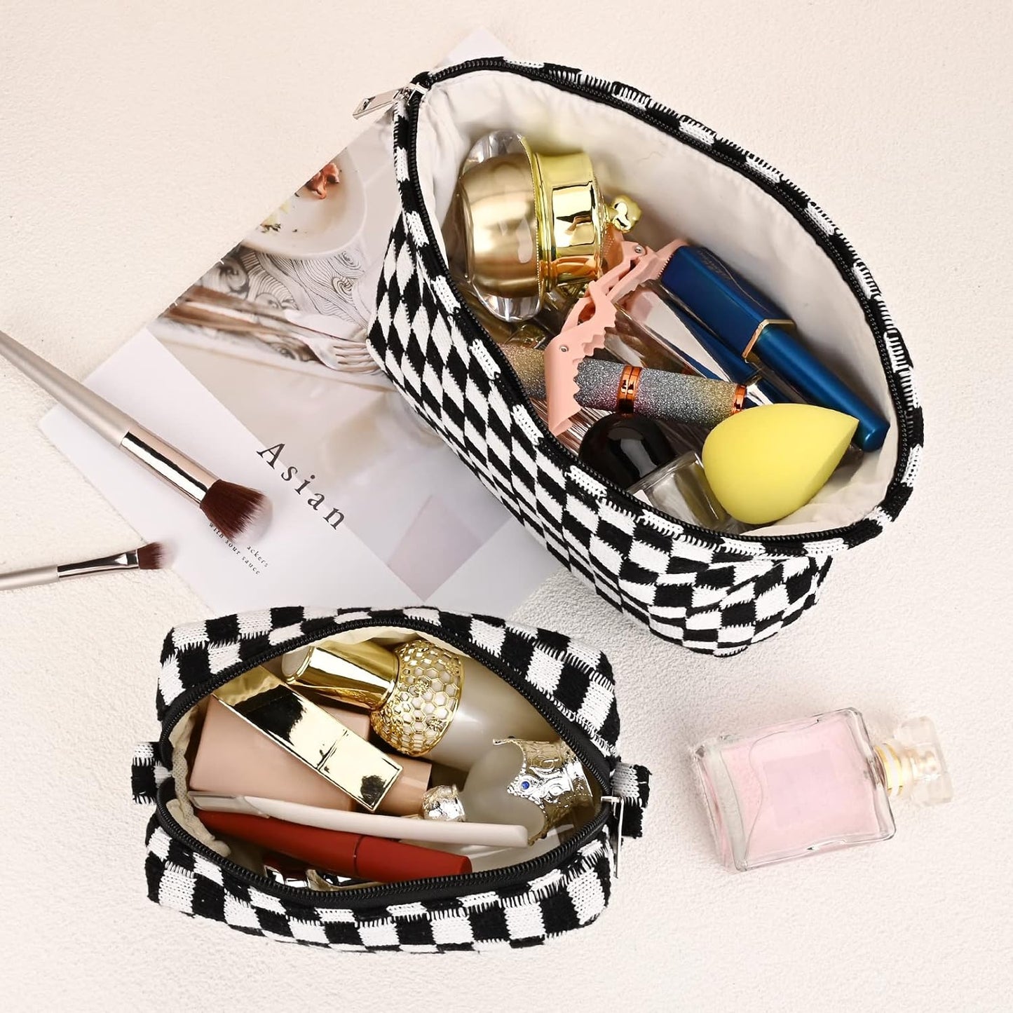 Make-up Tas Set Geruit Reisformaat