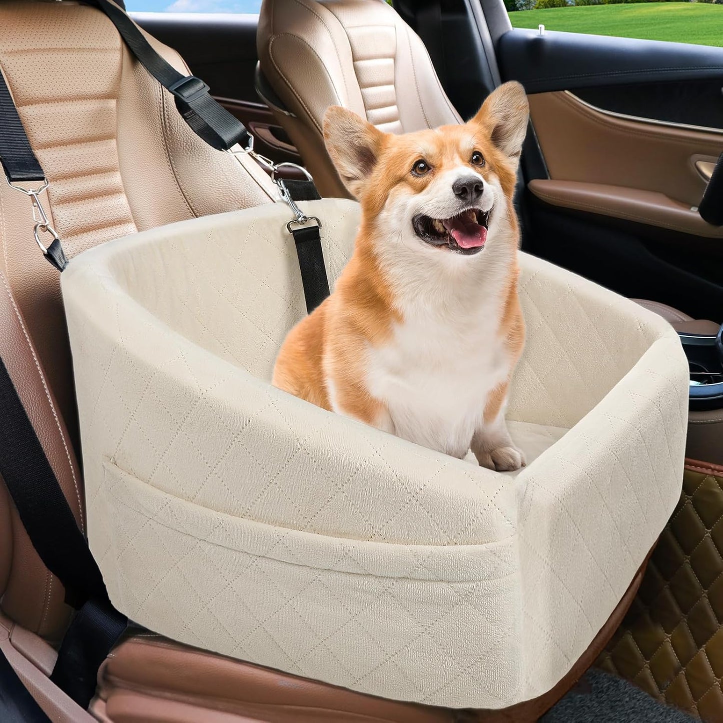 Hondenzitje Auto met Gordel en Opbergvak - Mode Vibes
