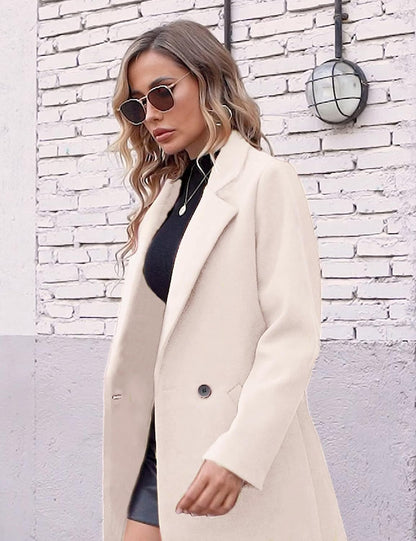 Dames Wollen Jas Notch Revers Warme Wintercoat