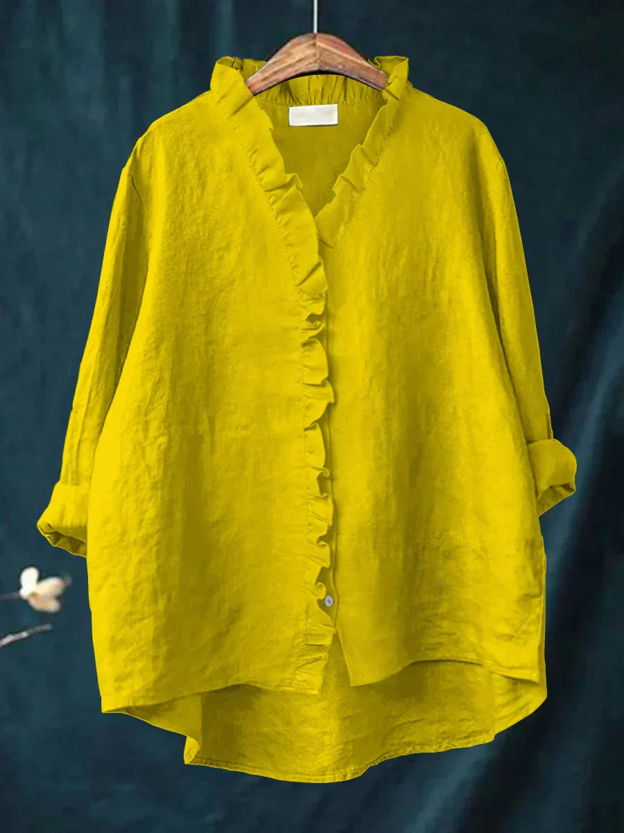 Dames Blouse Katoen Linnen Casual Met Ruches