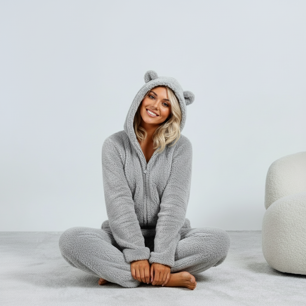 Dames Teddy Onesie met Beren Oortjes Zacht en Comfortabel