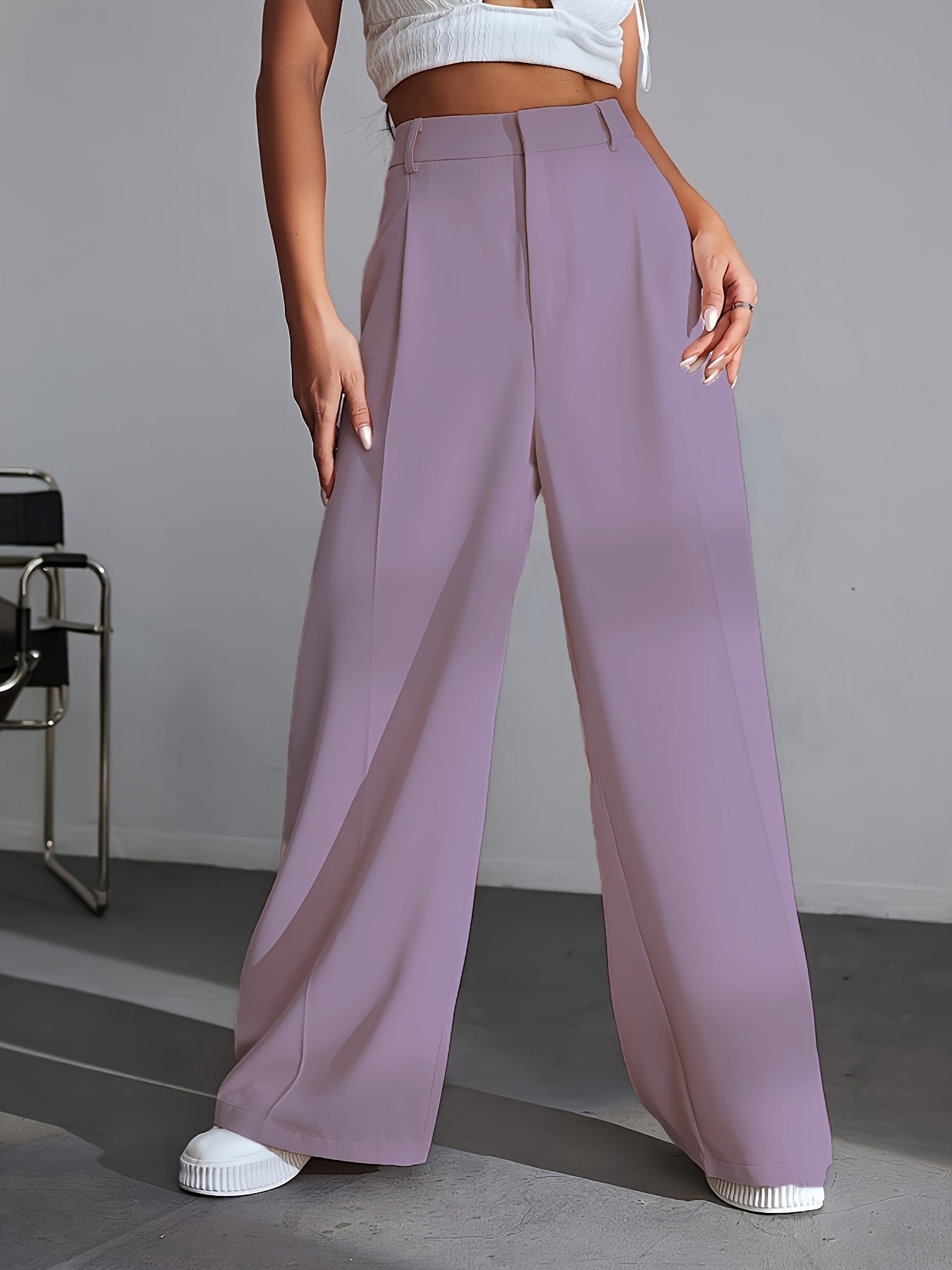 Luxe Effen Broek Wijde Pijpen Zwart Lana Stijl