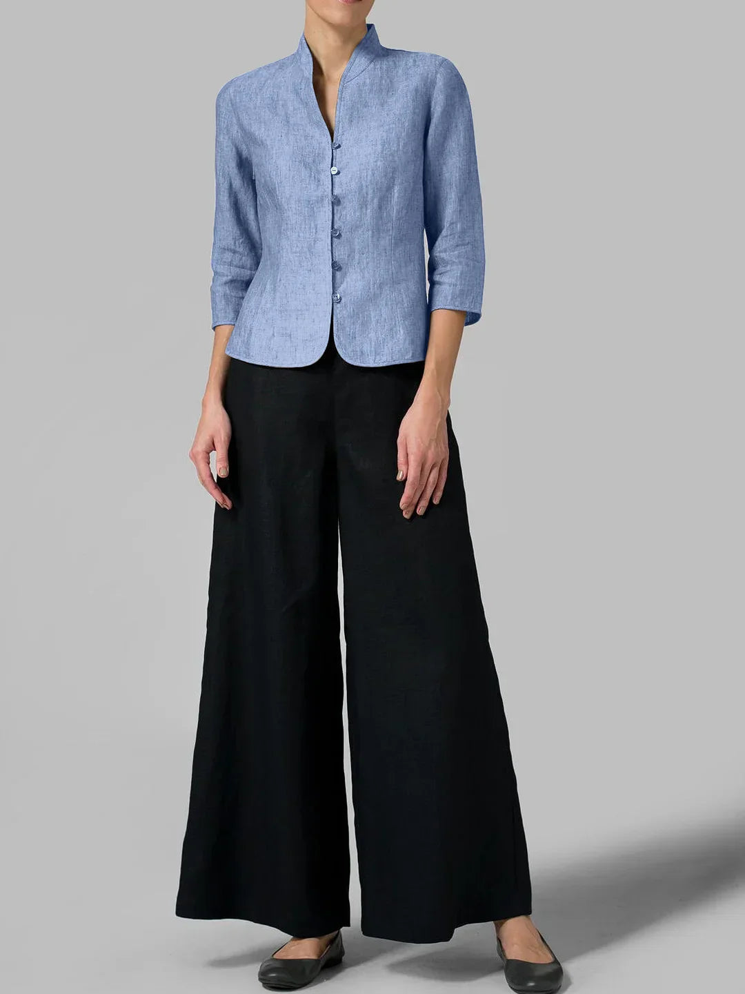 Pleun | Chambray blouse met opstaande kraag