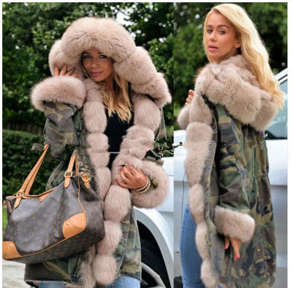 Dames Parka met Bont en Camouflageprint Stijlvol en Warm