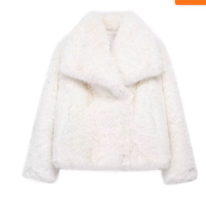 Dames Winterjas Pluche Kort Model met Kraag