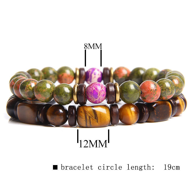 Turkoois Armband met Tijgeroog Edelsteen Zwart Lederen Band