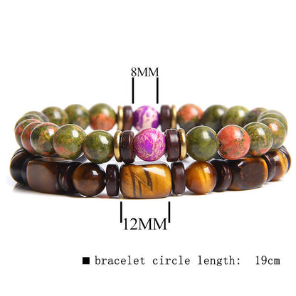 Turkoois Armband met Tijgeroog Edelsteen Zwart Lederen Band